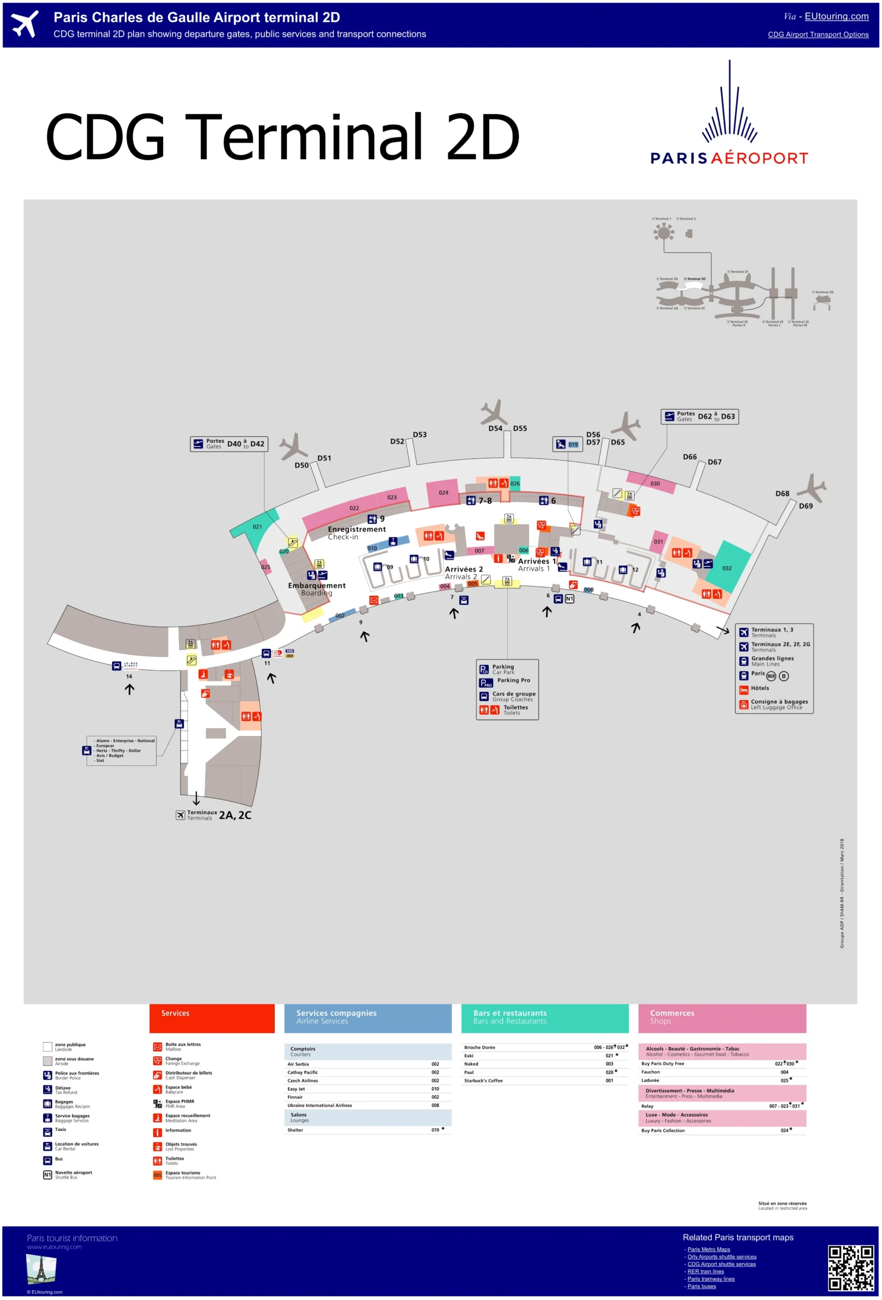 CDG Airport Terminal 2D Map 2024