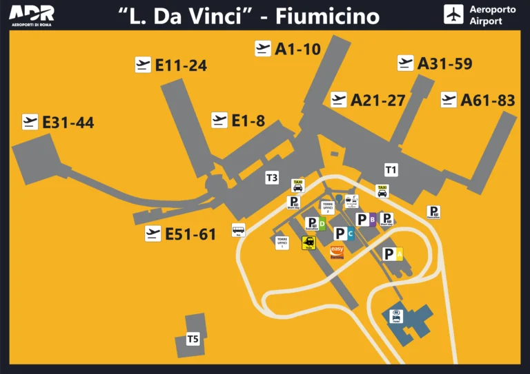 FCO Airport Terminal Leonardo Da Vinci Map 2024