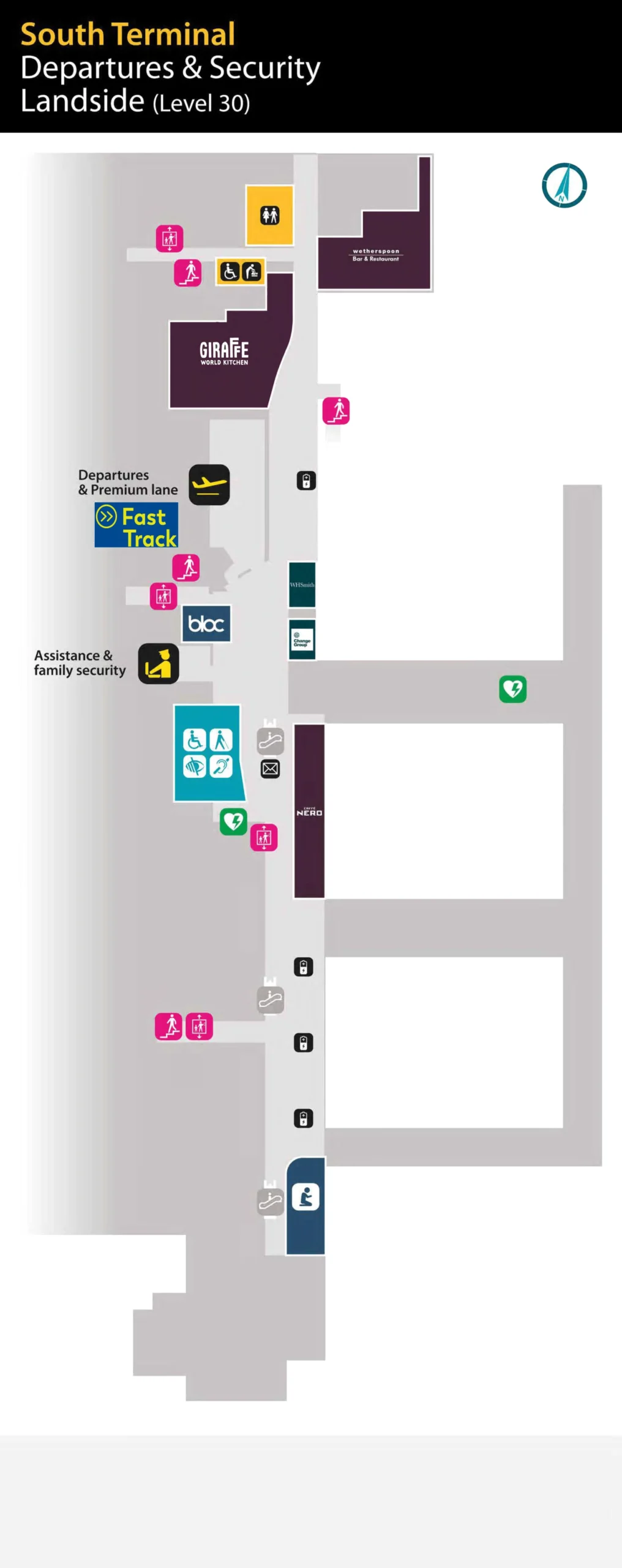 LGW Airport Terminal - South Terminal Departures and Security Landside Map 2024