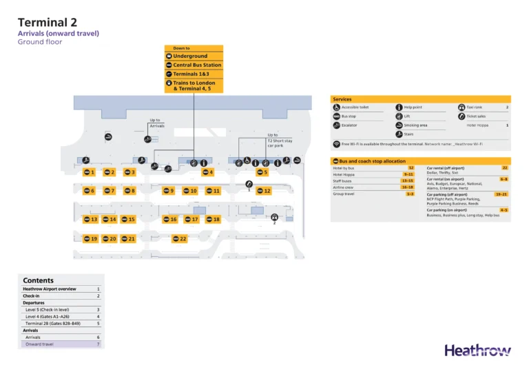 LHR Airport Terminal 2 Arrivals (Onward Travel) Ground Floor Map 2024