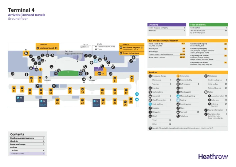 LHR Airport Terminal 4 Arrivals (Onwards Trave) Ground Floor Map 2024