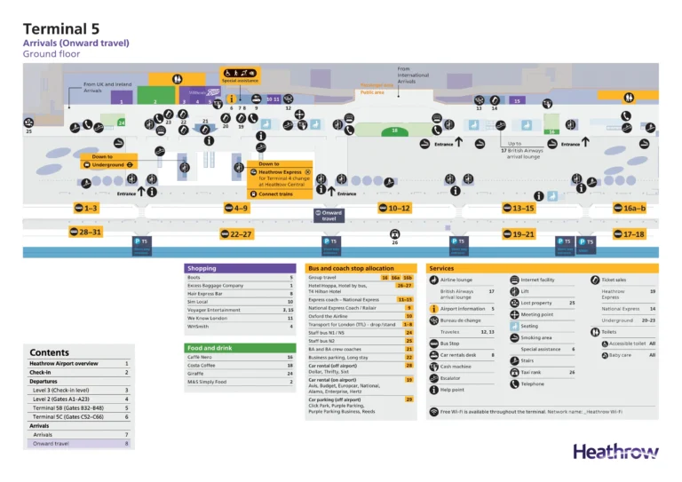 LHR Airport Terminal 5 Arrivals (Onward Travel) Ground Floor Map 2024