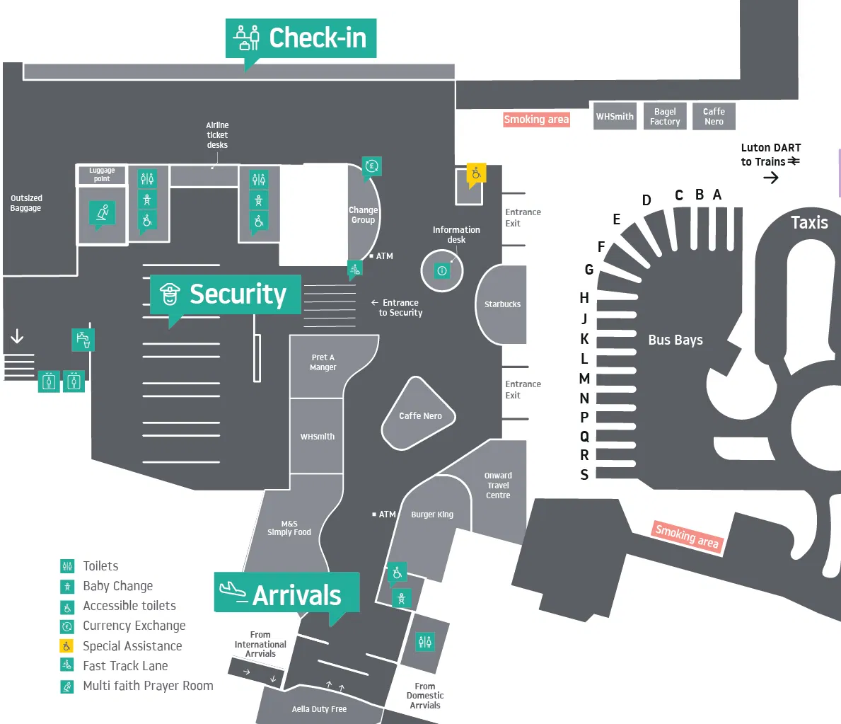 LTN Airport Terminal Overview Landside Map 2024
