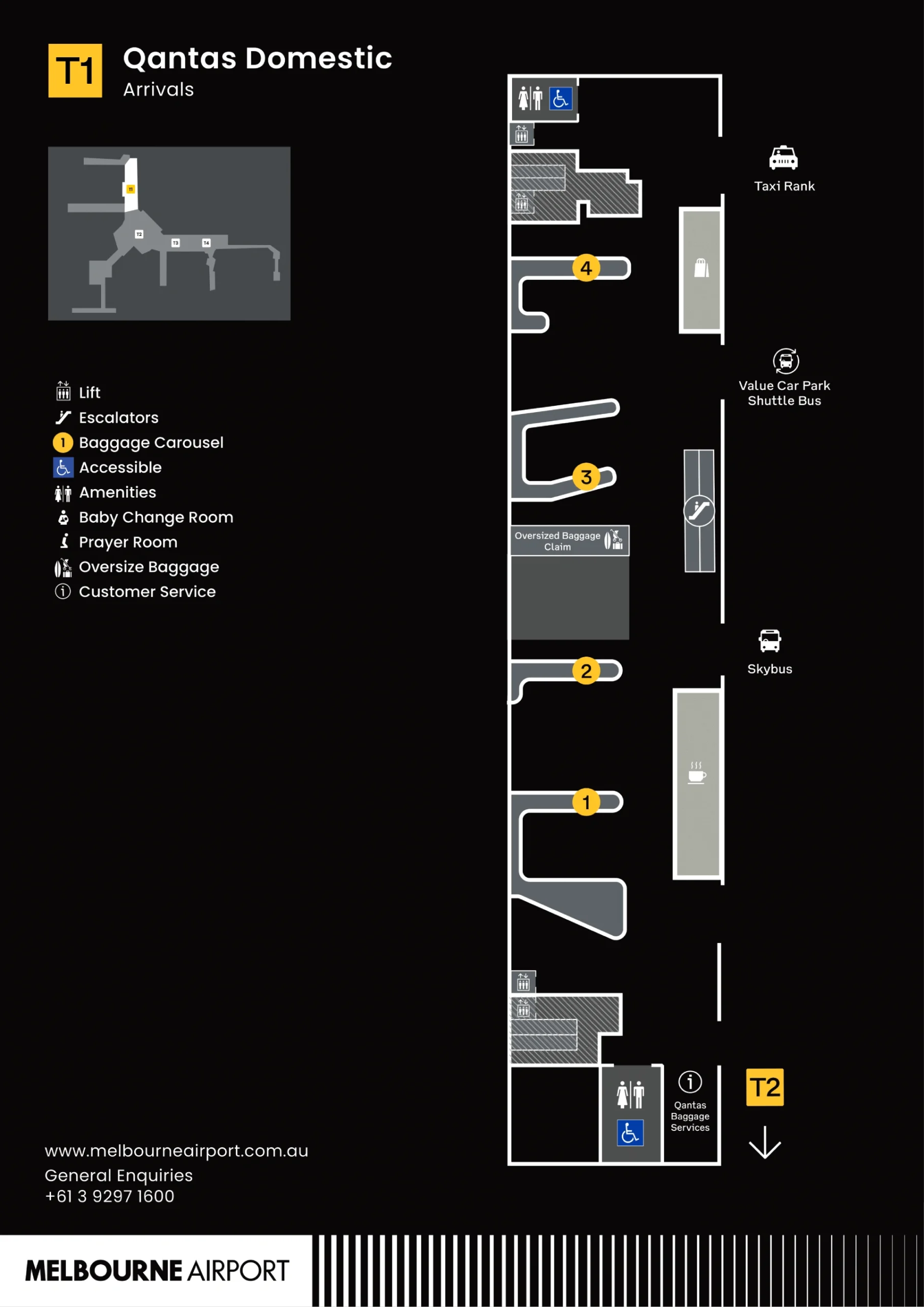 Melbourne Airport Terminal 1 Domestic Arrivals Map 2025