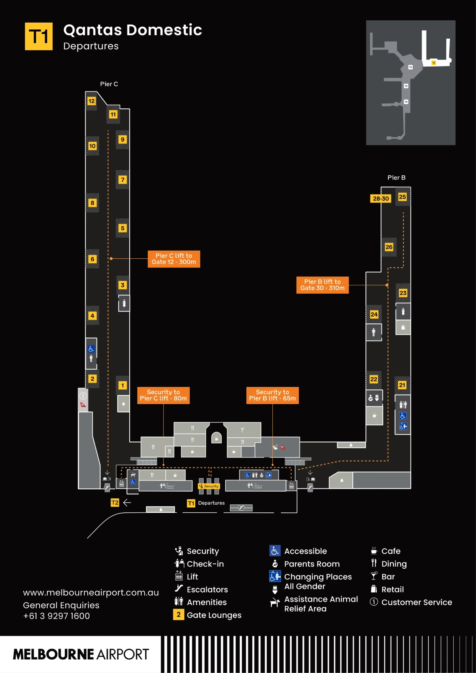 Melbourne Airport Terminal 1 Domestic Departures Map 2025