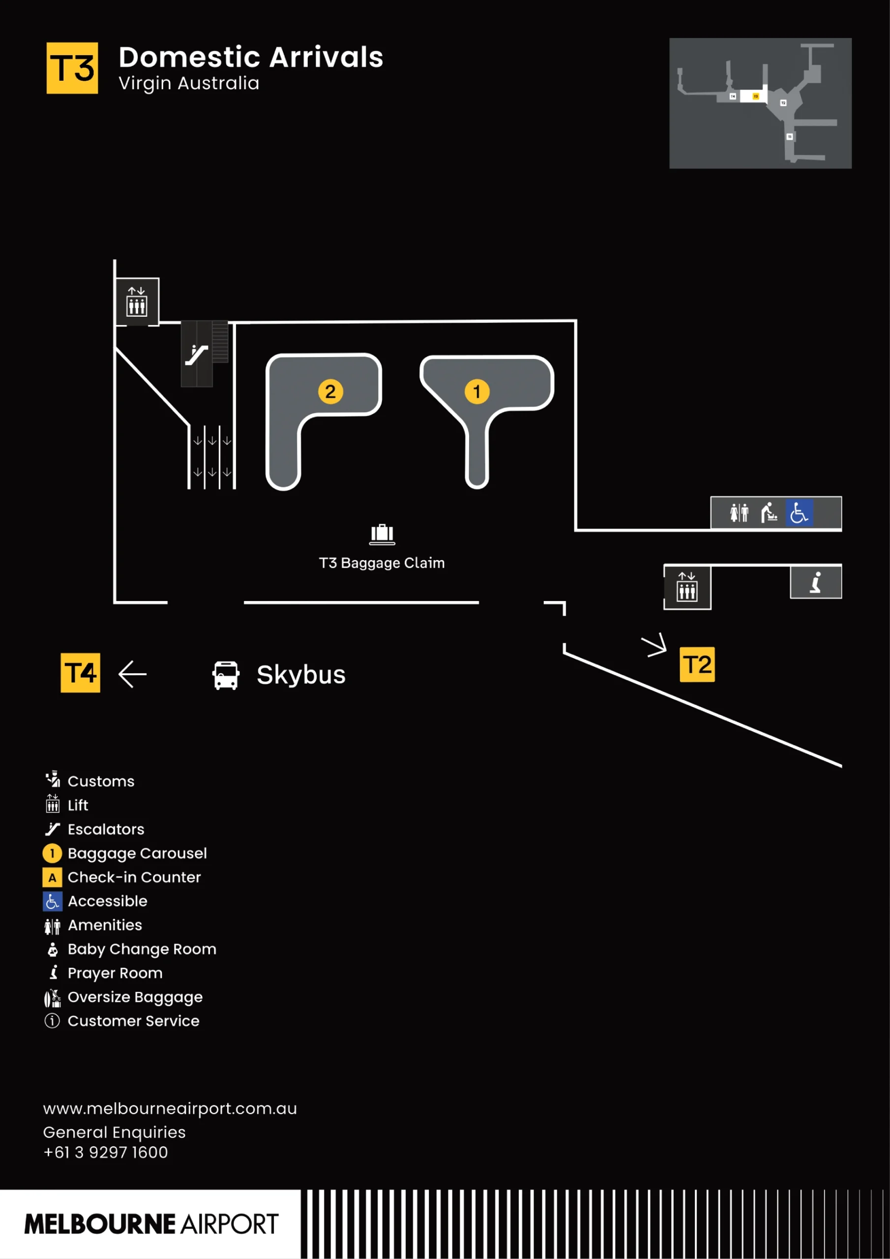 Melbourne Airport Terminal 3 Domestic Arrivals Map 2025