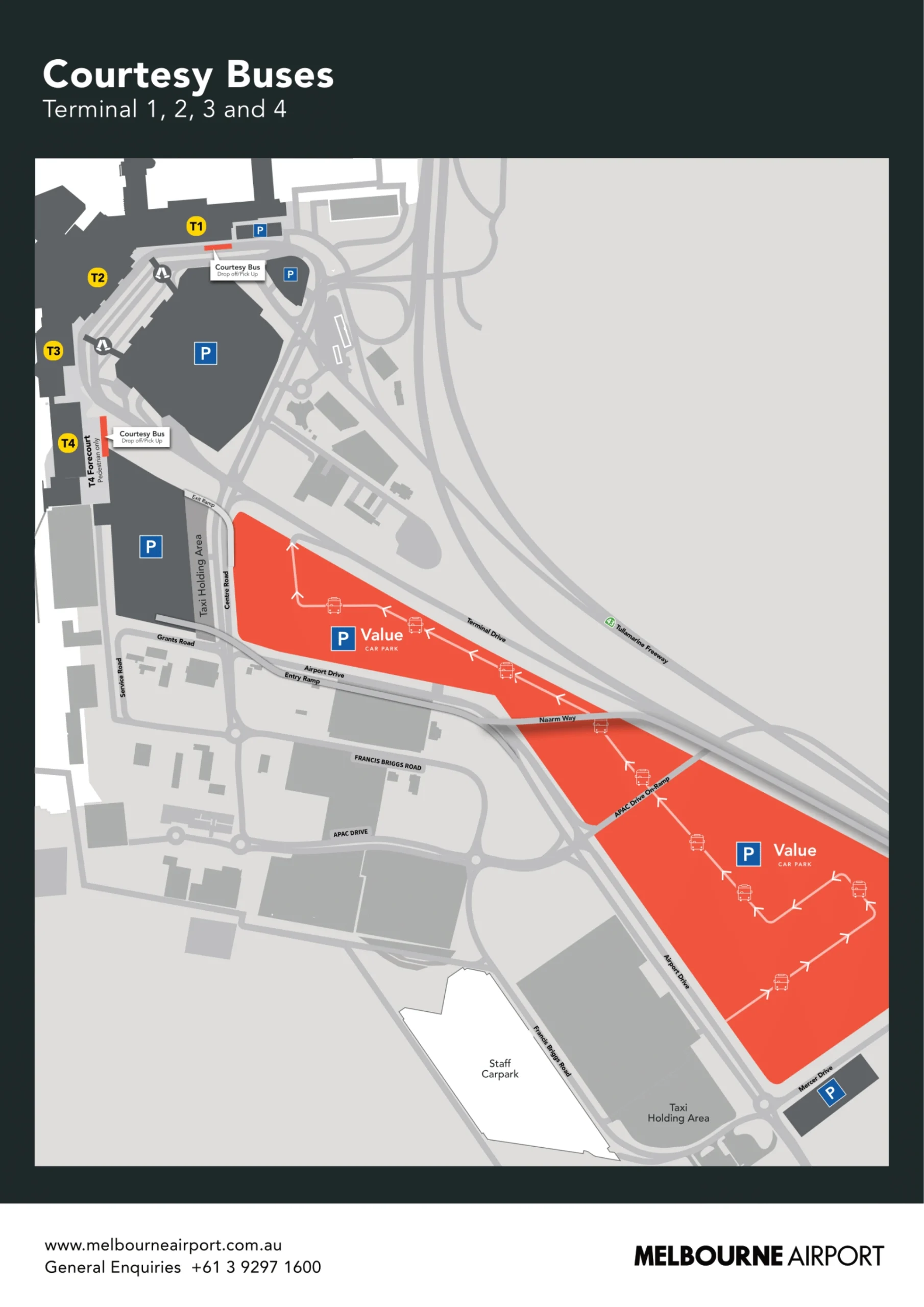Melbourne Airport Terminal Courtesy Buses Map 2025
