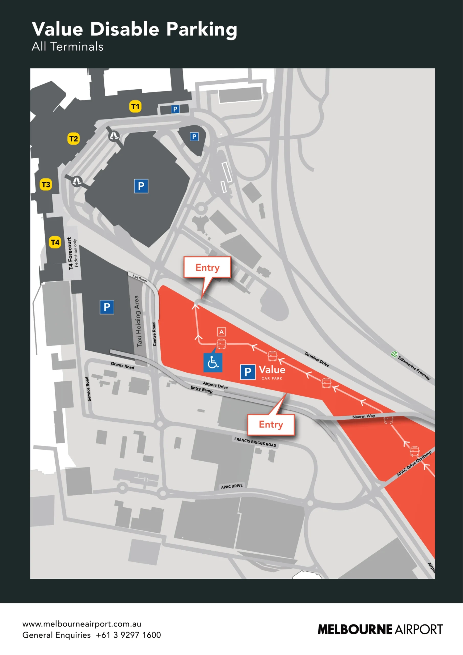 Melbourne Airport Terminal Value Disable Parking Map 2025