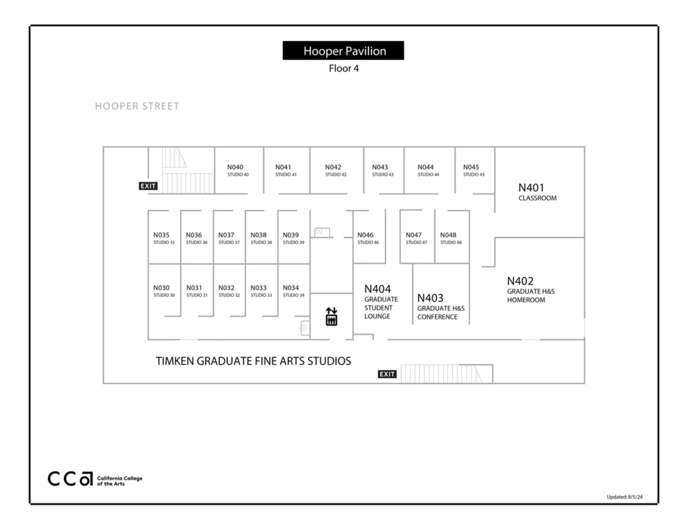 California College of the Arts - CCA Campus Hooper Pavilion Fourth Floor Map 2024.webp