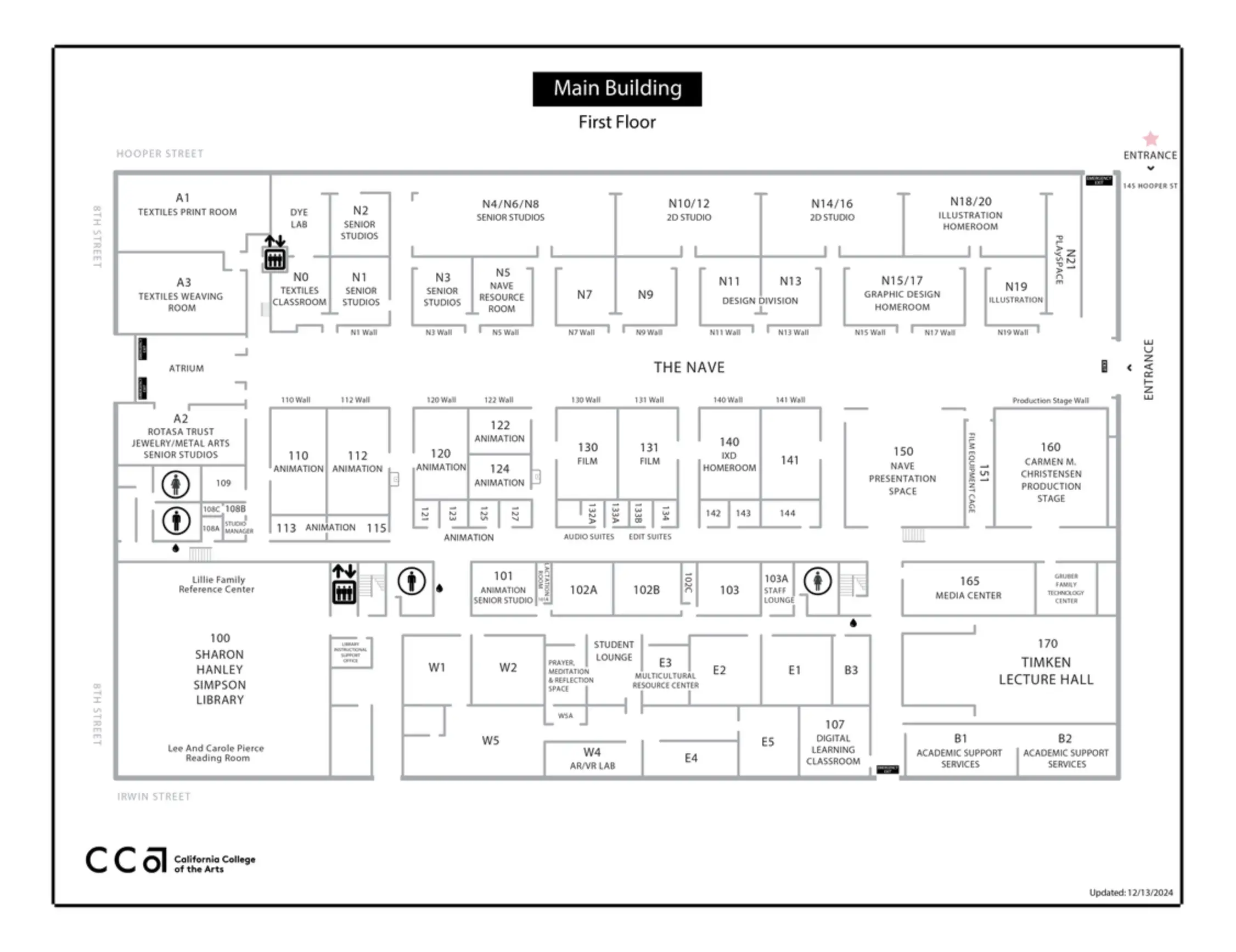 California College of the Arts - CCA Campus Main Building First Floor Map 2024.webp