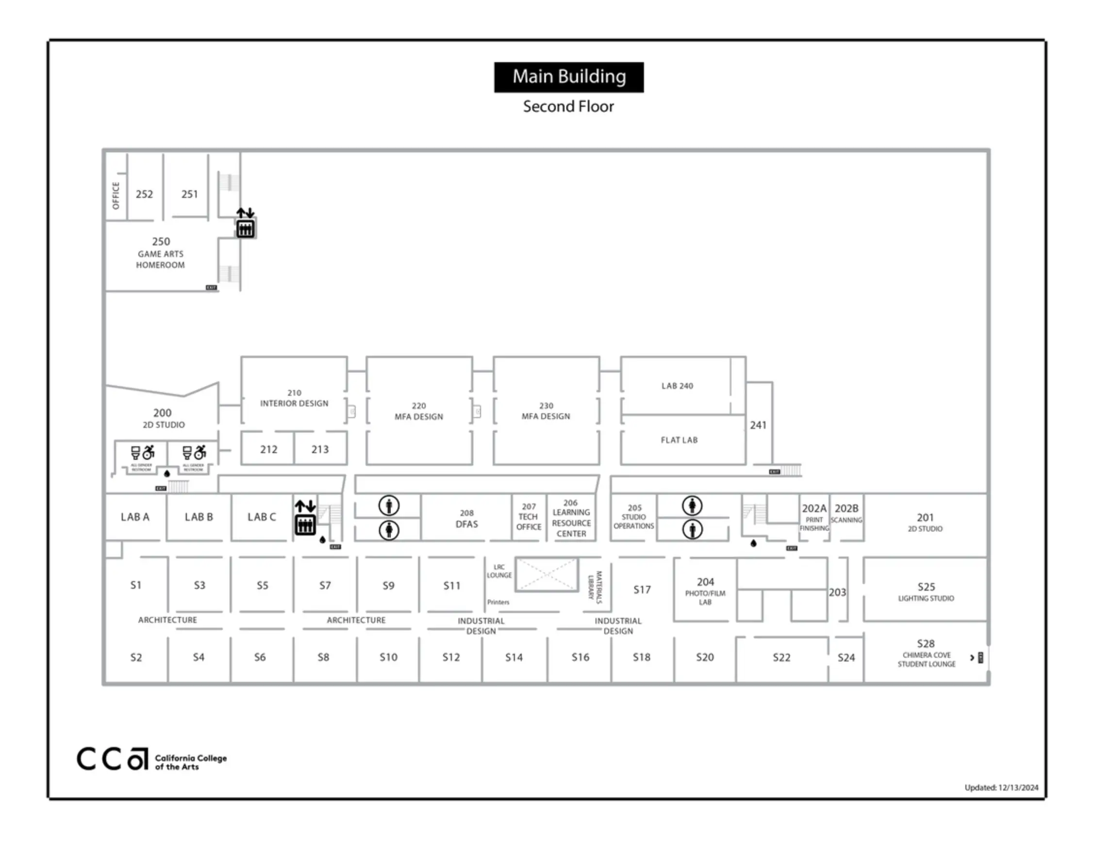 California College of the Arts - CCA Campus Main Building Second Floor Map 2024.webp