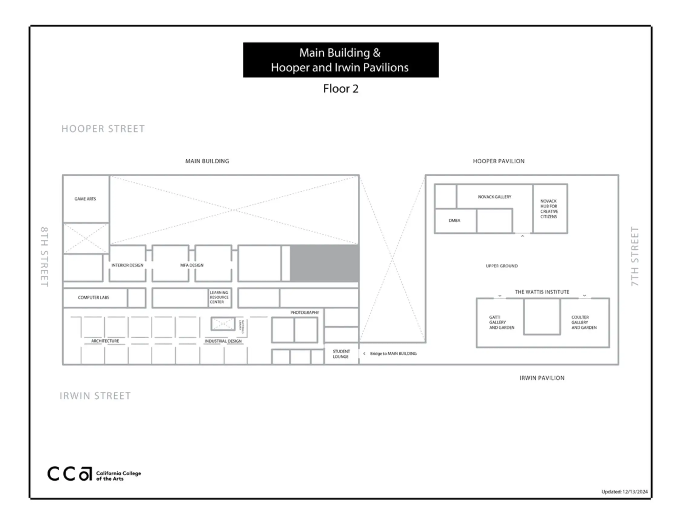 CCA Campus Main Building and Hooper and Irwin Pavilions Map 2024