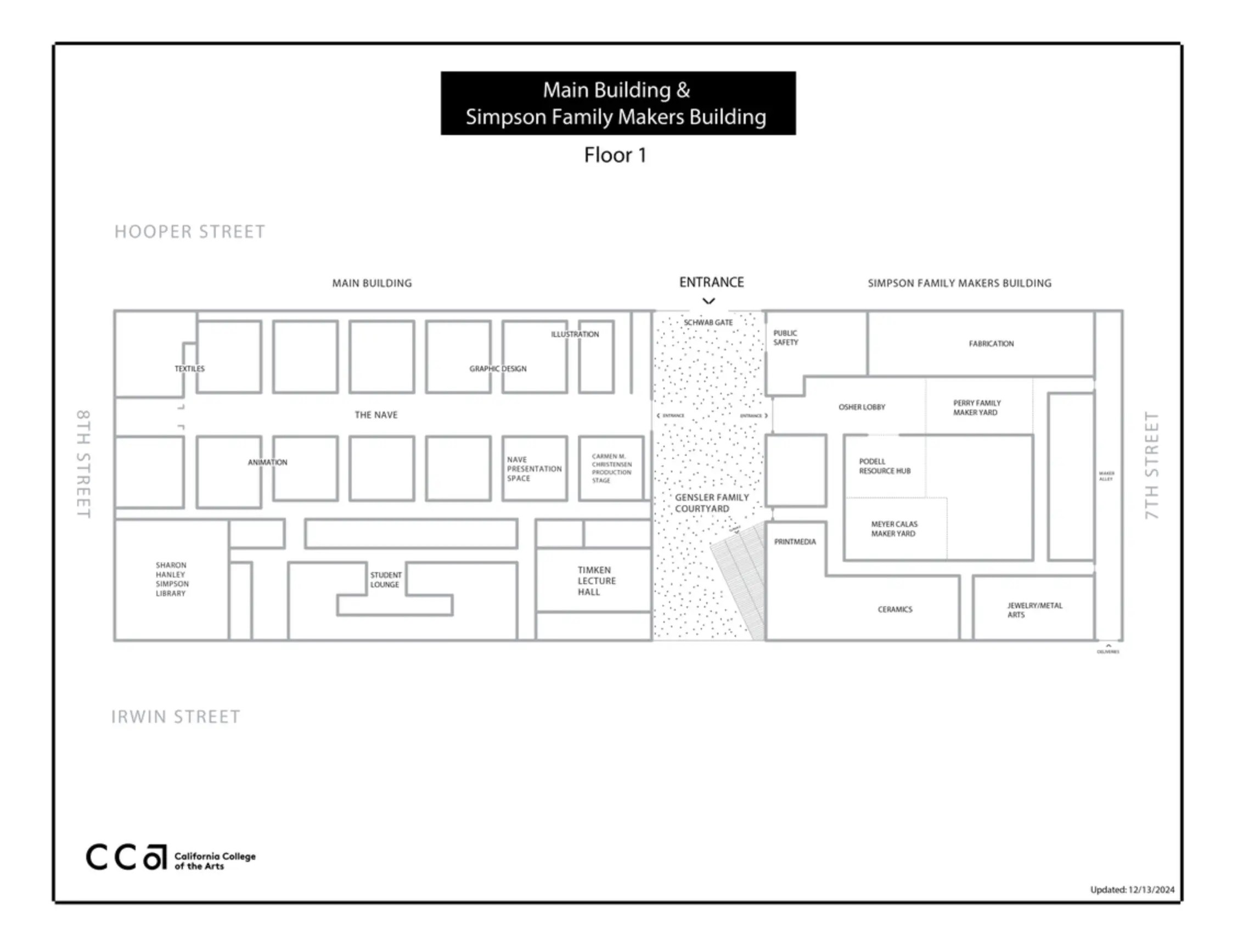 CCA Campus Main Building and Simpson Family Makers Building Map 2024