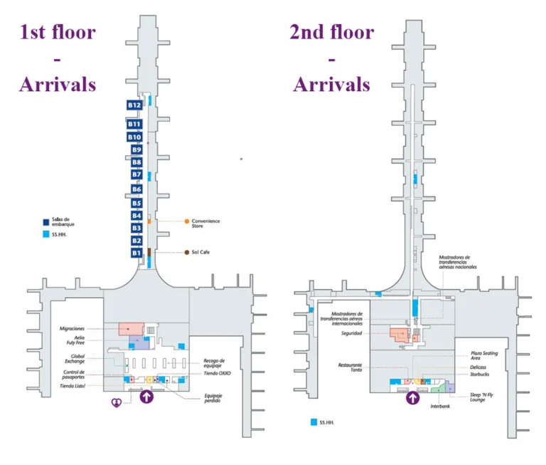 Jorge Chávez International Airport Level 1 & 2 Arrivals Terminal Map 2025