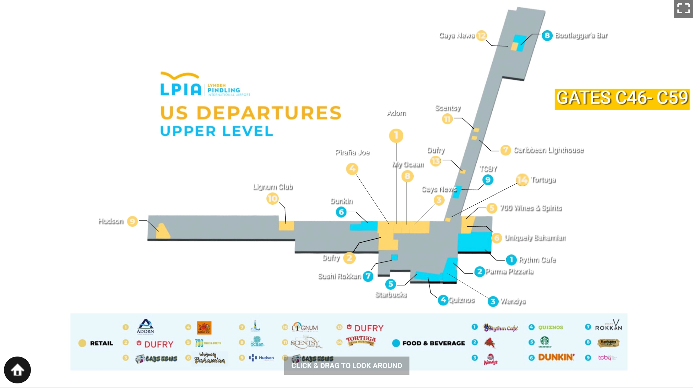 Lynden Pindling International Airport Terminal US Departures Upper Level Map 2025