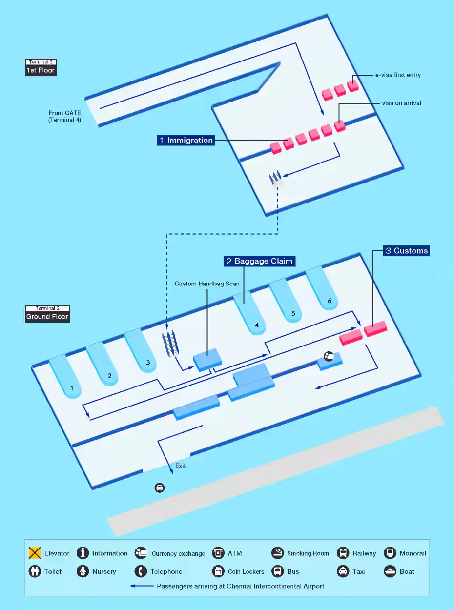Chennai Airport Terminal Arrival Map 2025-2024Chennai International Airport Terminal Map