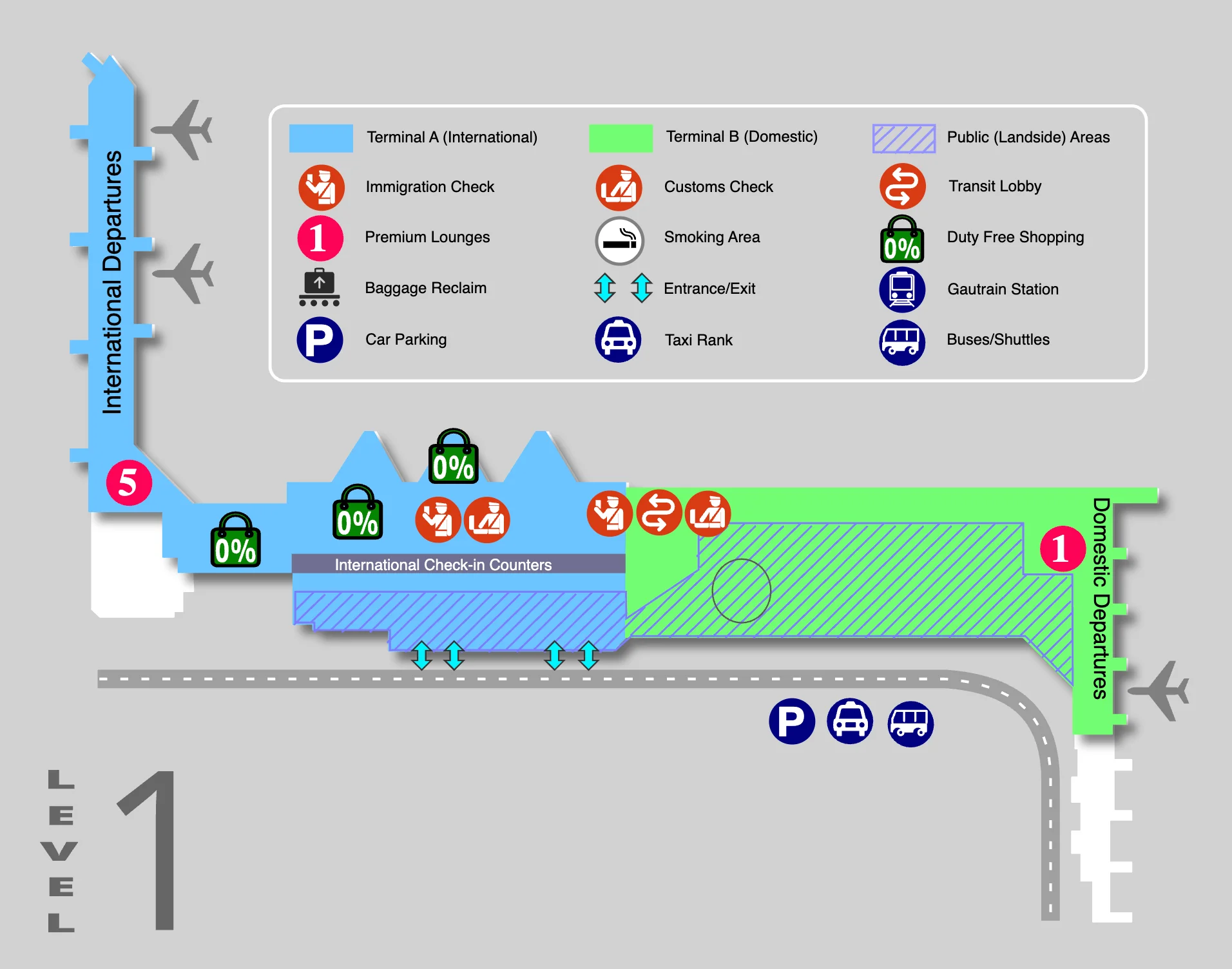 O.R. Tambo International Airport Level 1 Map 2025