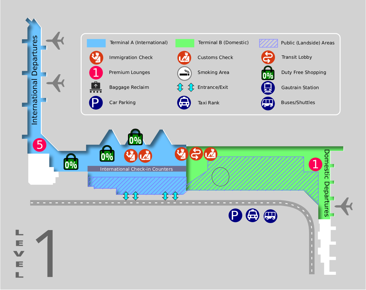 O.R. Tambo International Airport Terminal Level 1 Map 2025