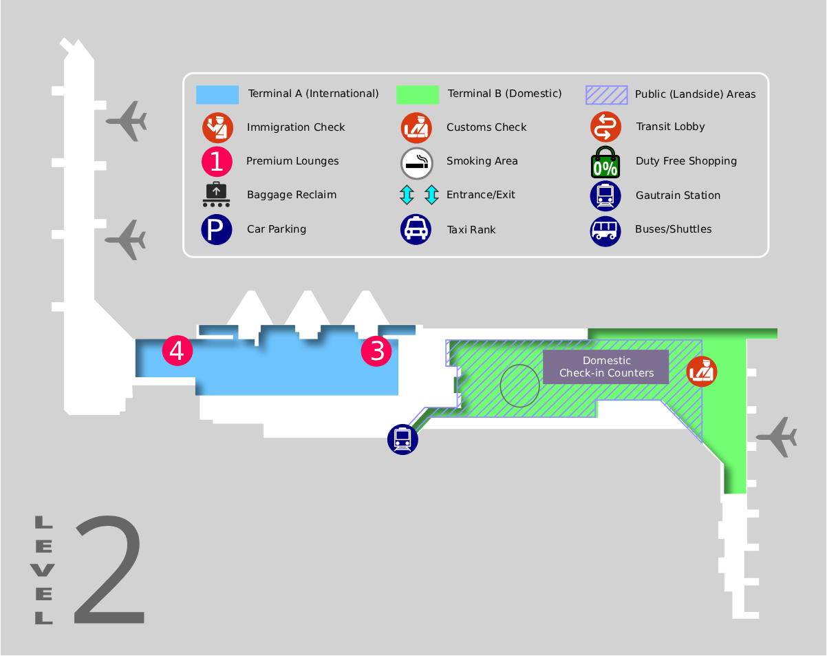 O.R. Tambo International Airport Terminal Level 2 Map 2025
