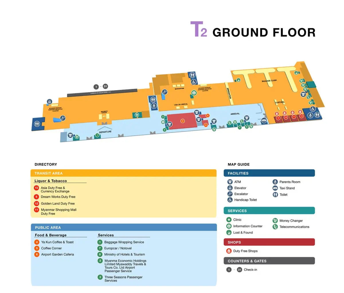 Yangon Airport Terminal - 2 Ground Floor Map 2024