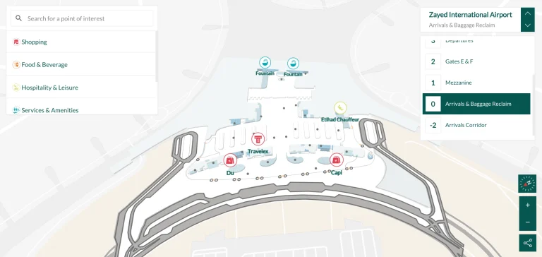 Zayed International Airport Ground Floor Arrivals and Baggage Claim Map 2026