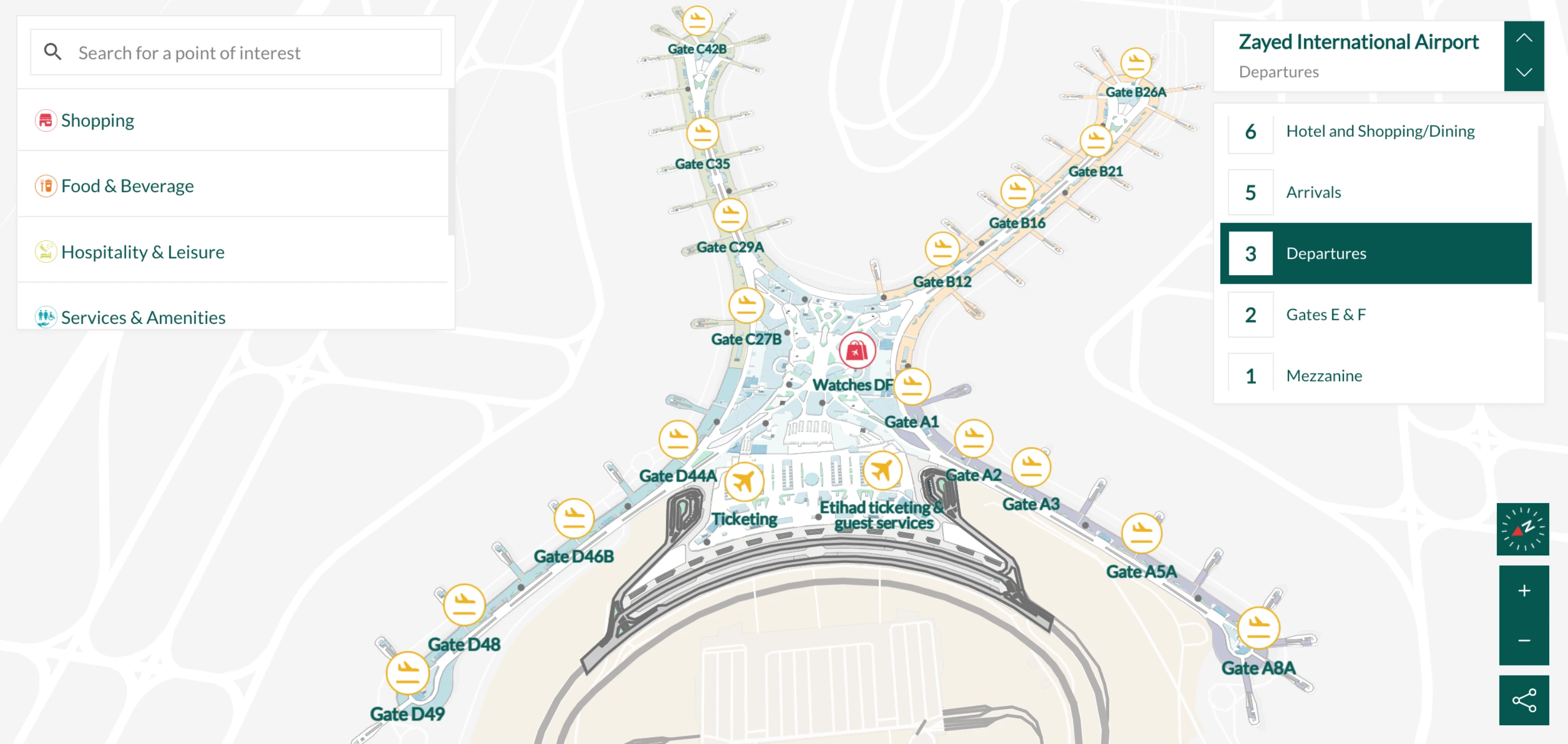 Zayed International Airport Level 3 Departures Map 2026