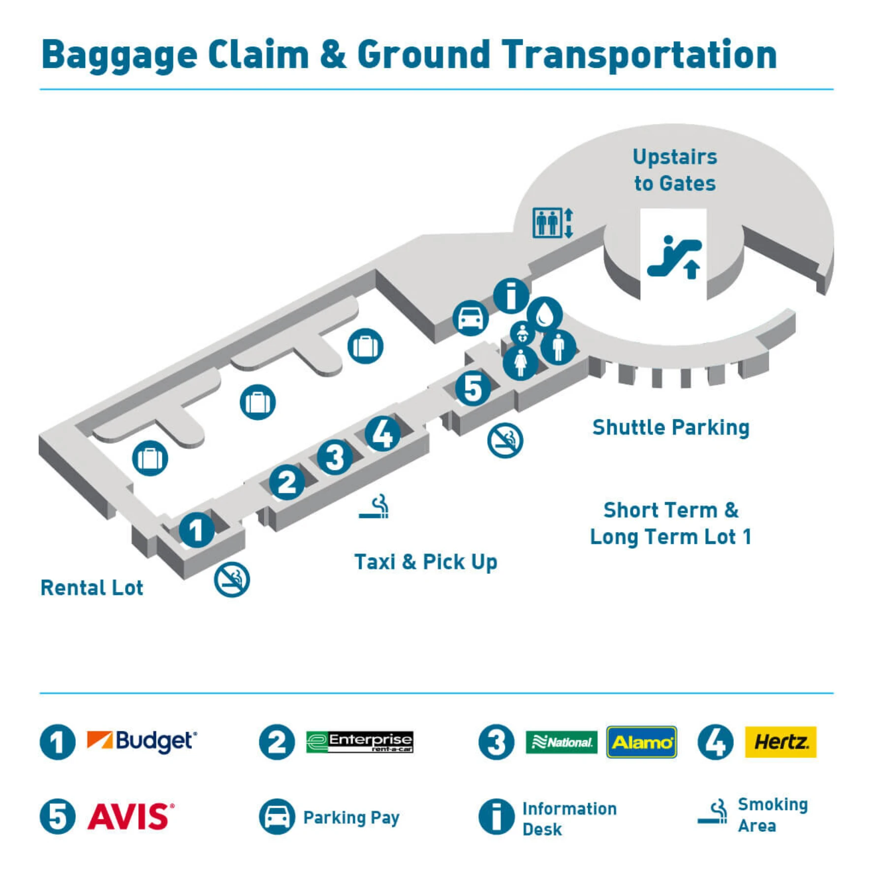 CHA Airport Terminal Baggage Claim and Ground Transportation Map 2024