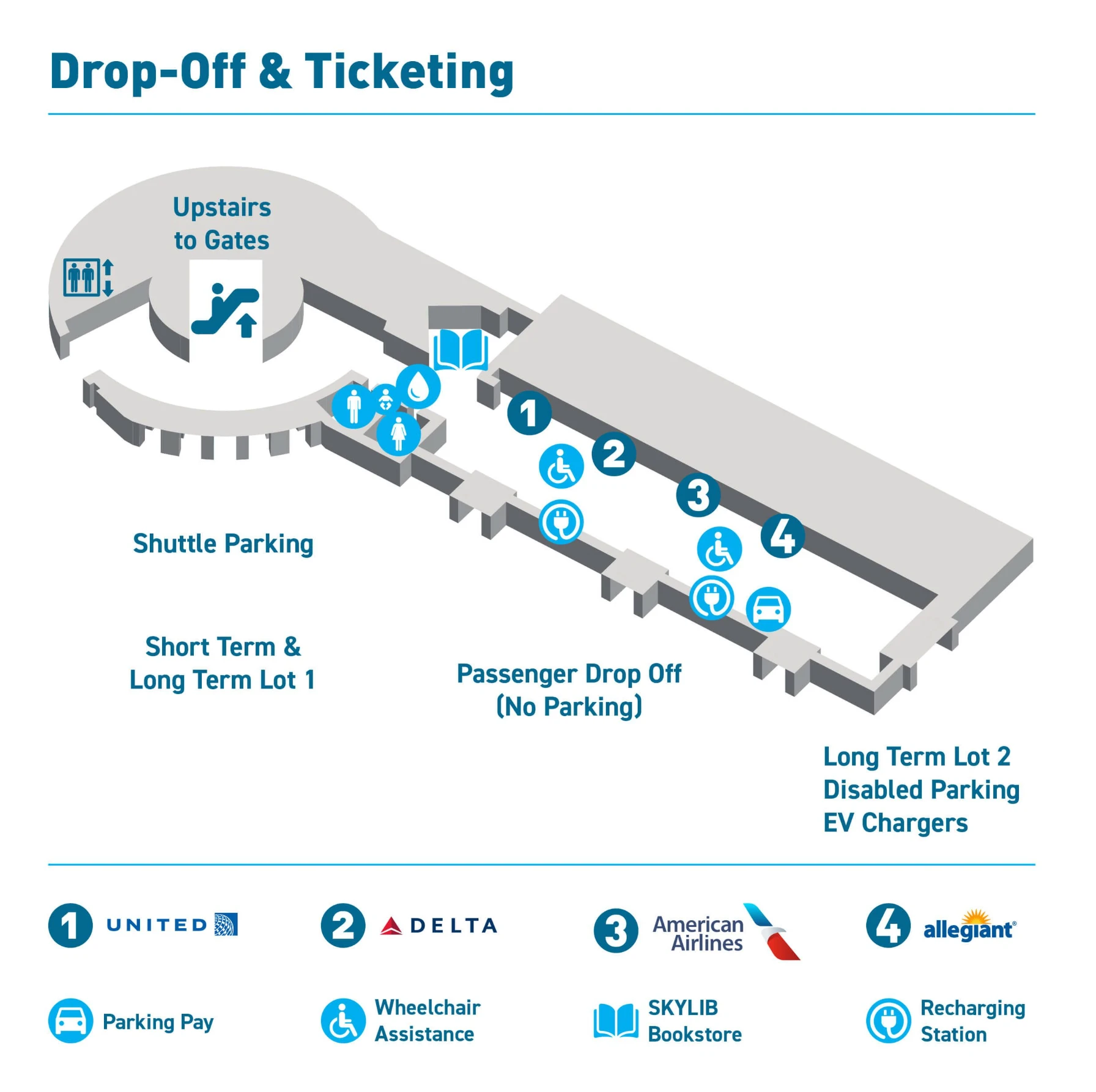 CHA Airport Terminal Drop Off and Ticketing Map 2024