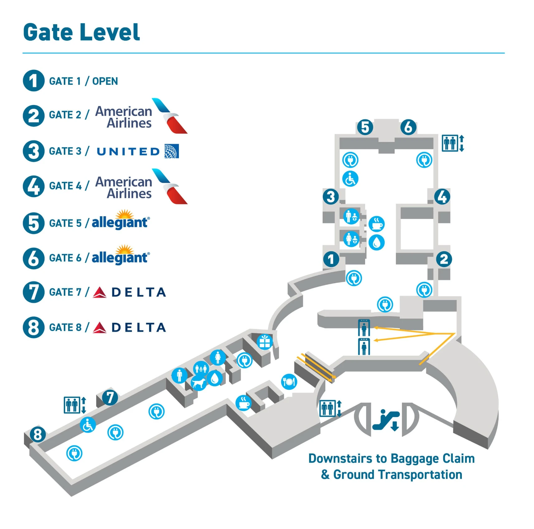 CHA Airport Terminal Gate Level Map 2024