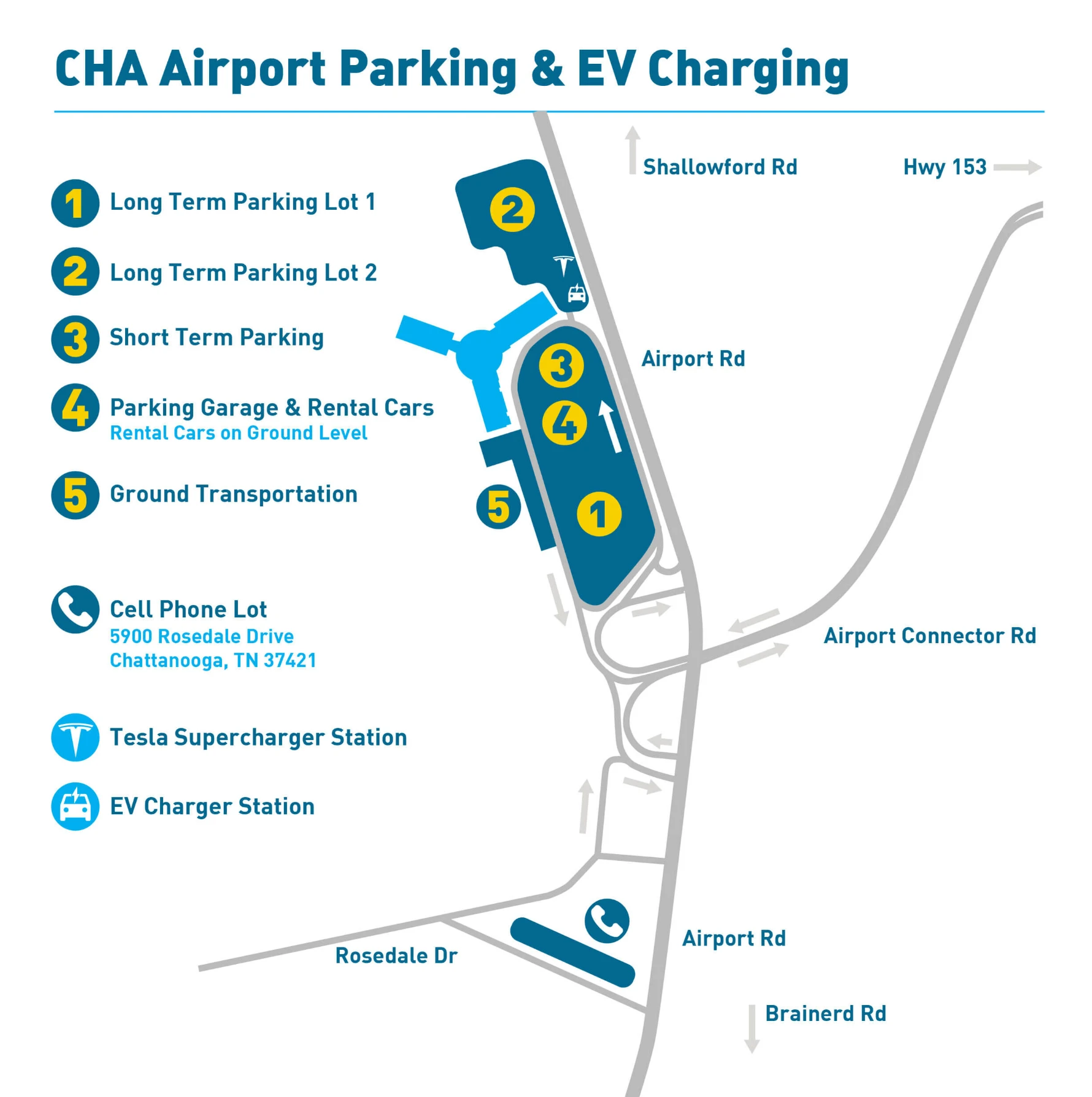 CHA Airport Terminal Parking and EV Charging Map 2024