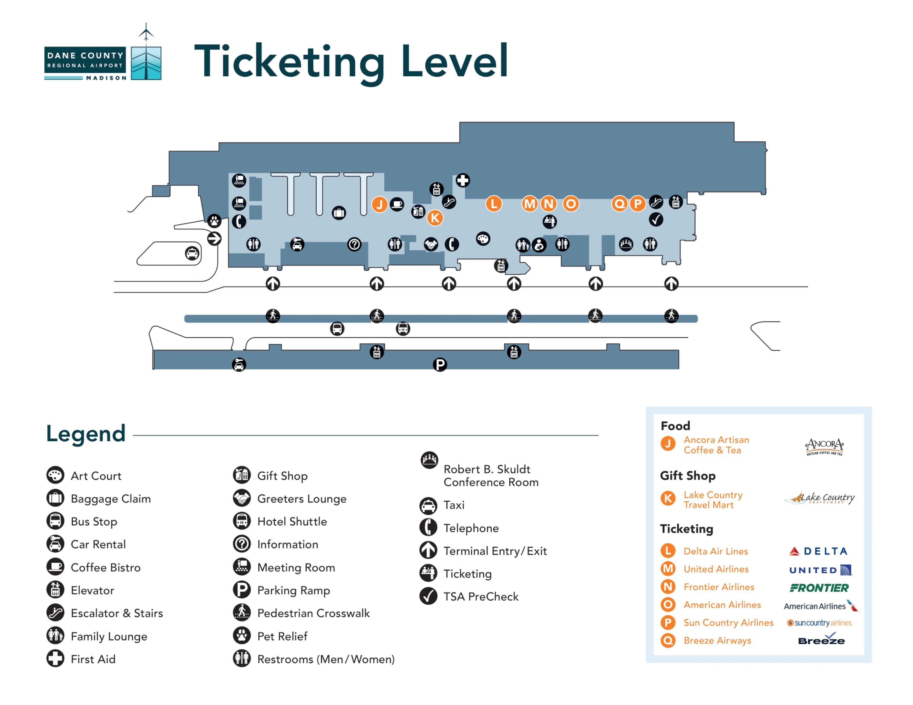 Dane County Regional Truax Field Ticketing Level Map 2024-2026
