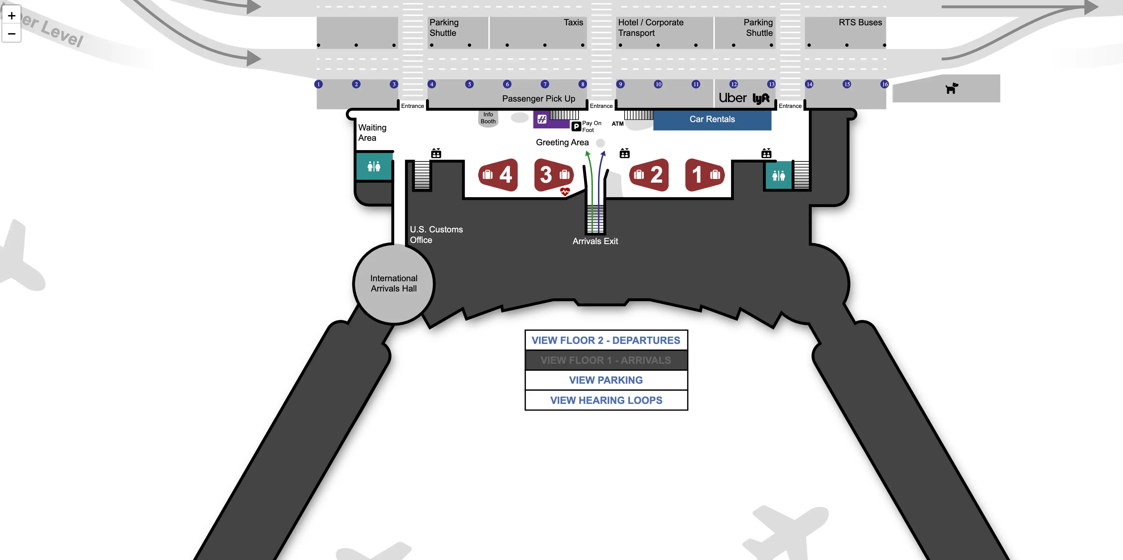 Frederick Douglass Greater Rochester International Airport Level 1 Arrivals Map 2026