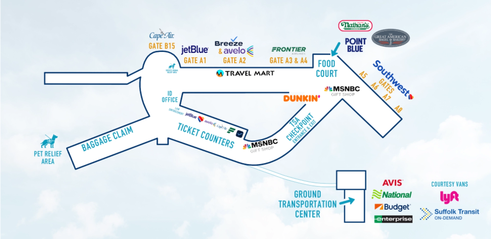 Long Island MacArthur Airport Terminal Map 2025
