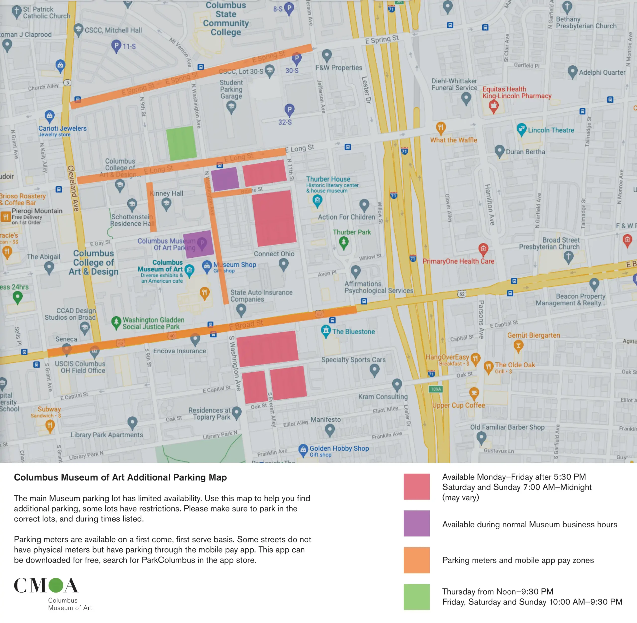 Columbus Museum of Art Parking Map 2022-1