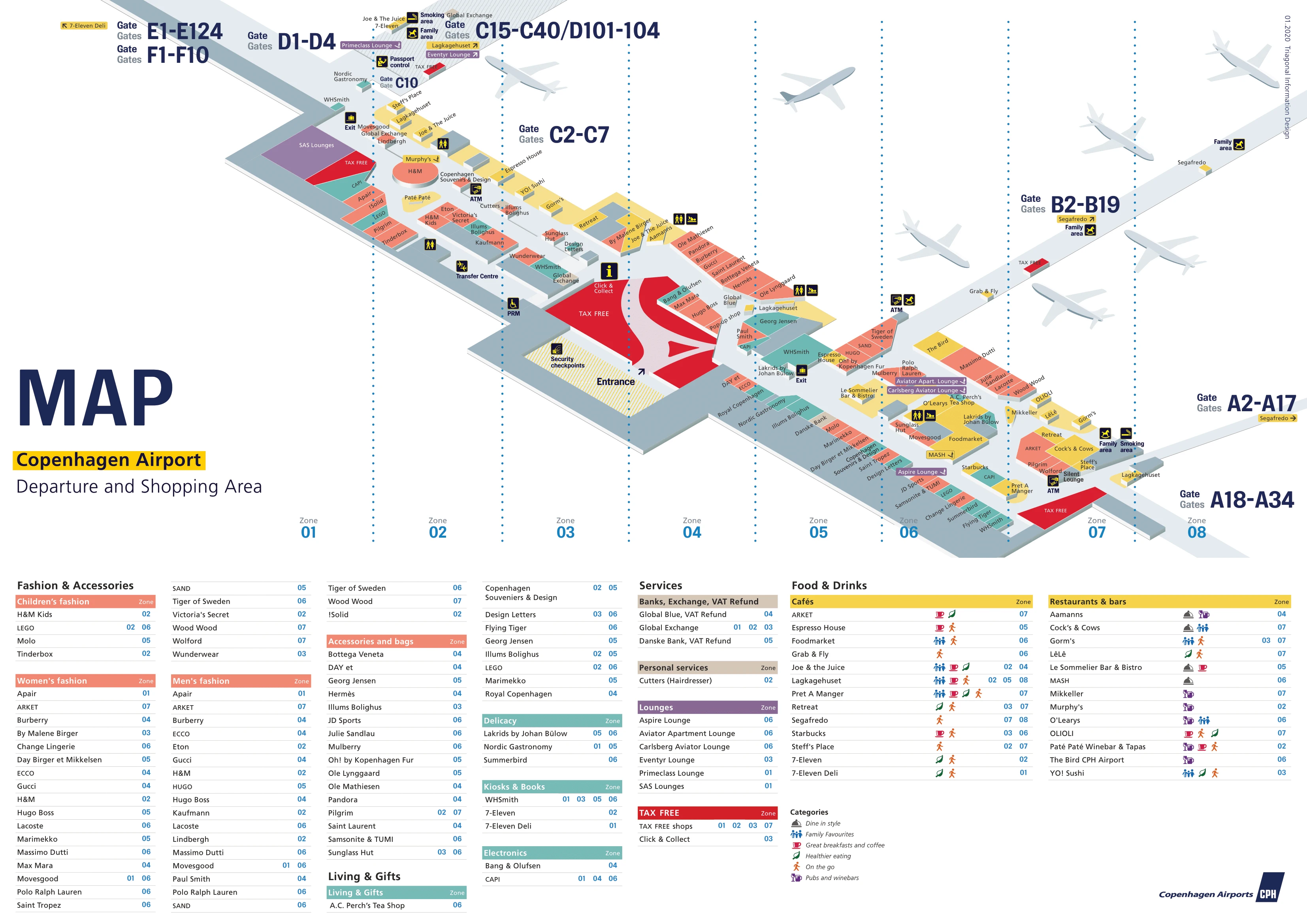 Copenhagen Airport Departure and Shopping Area Map 2025