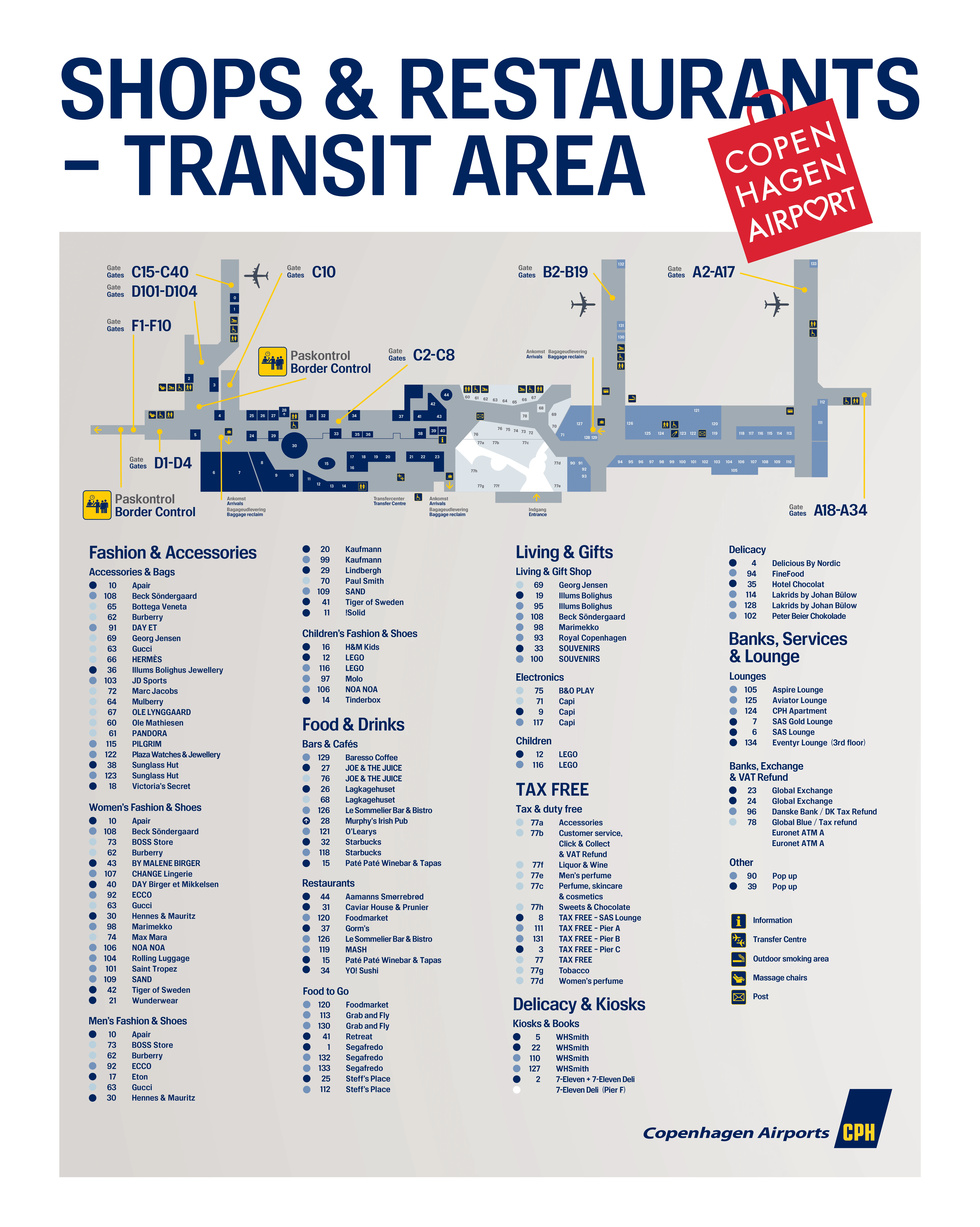 Copenhagen Airport Shops Restaurants Transit Area Map 2025
