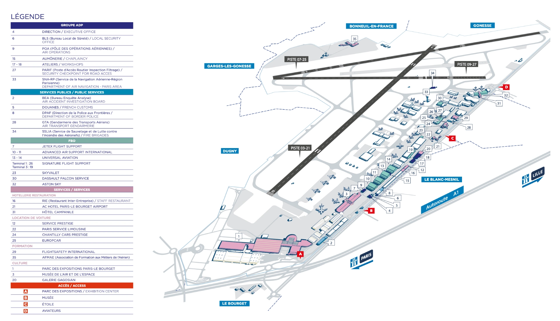Paris-Le Bourget Airport Terminal Map 2025
