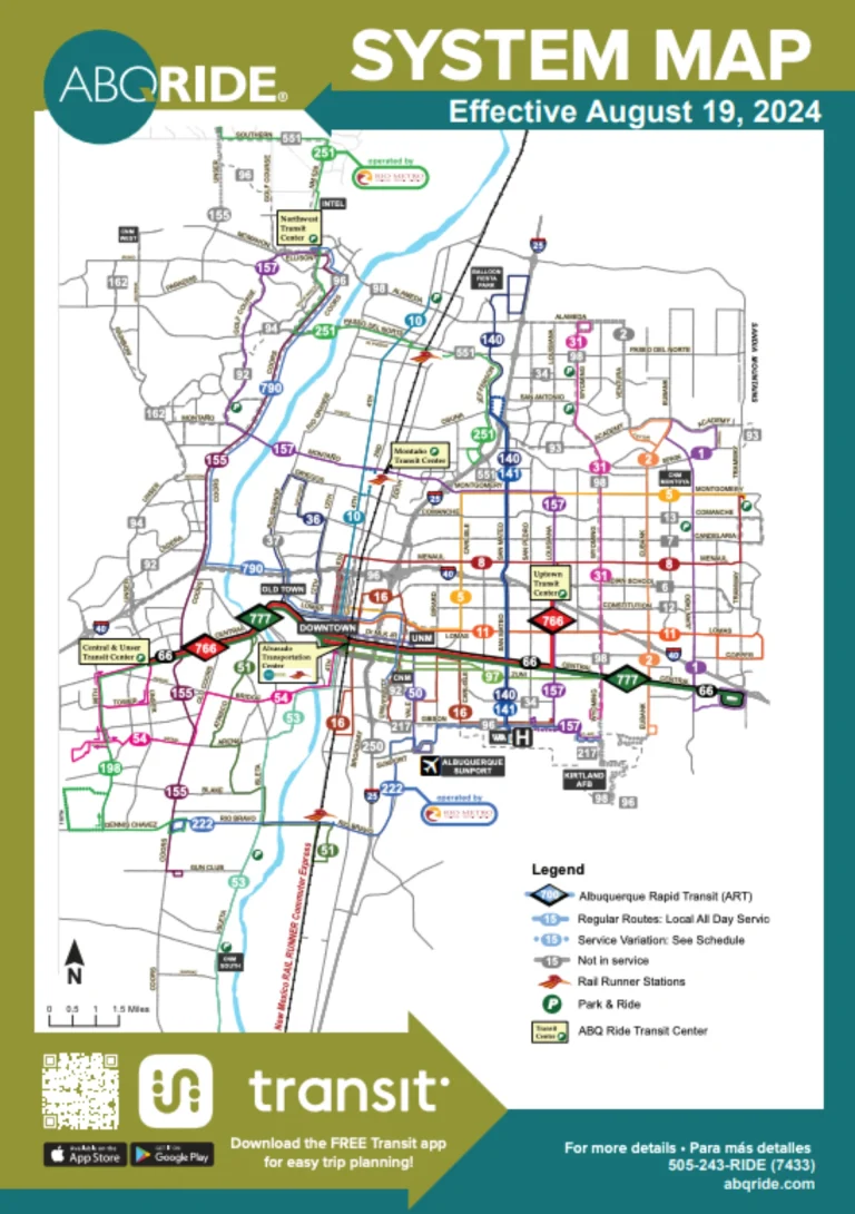 Albuquerque International Sunport ABQRide System Map 2025-2024