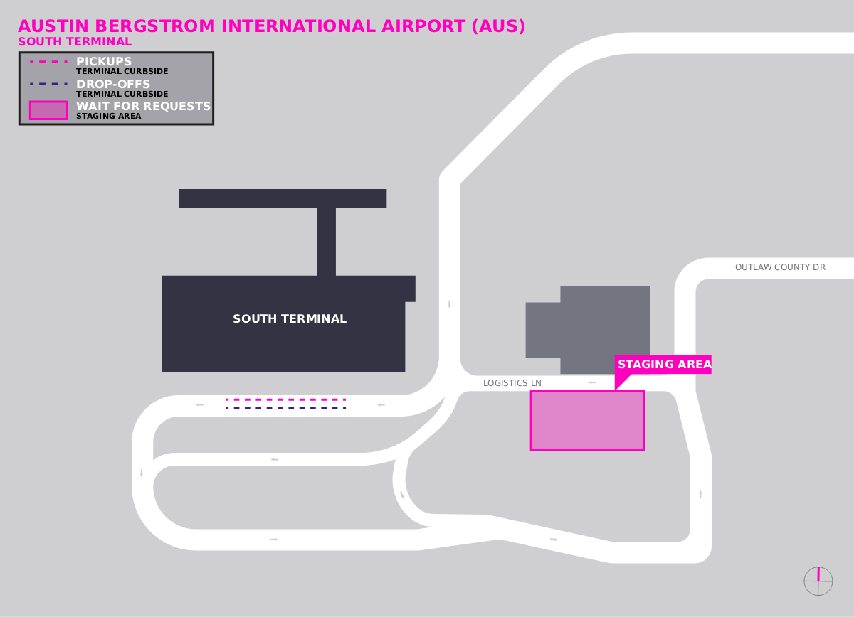 Austin Bergstrom International Lyft South Terminal Staging Areas Map 2025