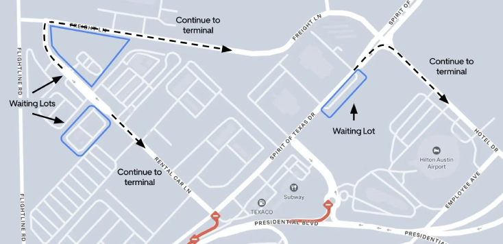 Austin Bergstrom International Uber Waiting Areas Map 2025