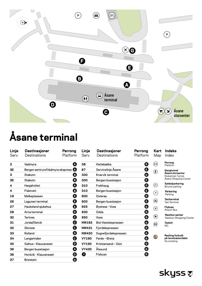 Bergen Airport Flesland Flybus Åsane Route Map 2025-2023
Bergen Airport Flesland Ground Transportation Map