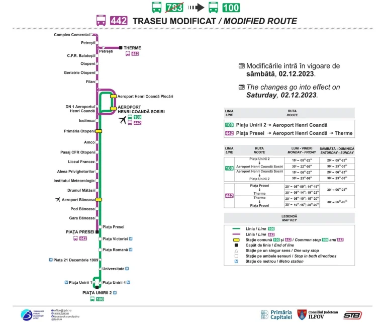 Bucharest Henri Coandă International Airport Autobuz Route Map 2025-2023