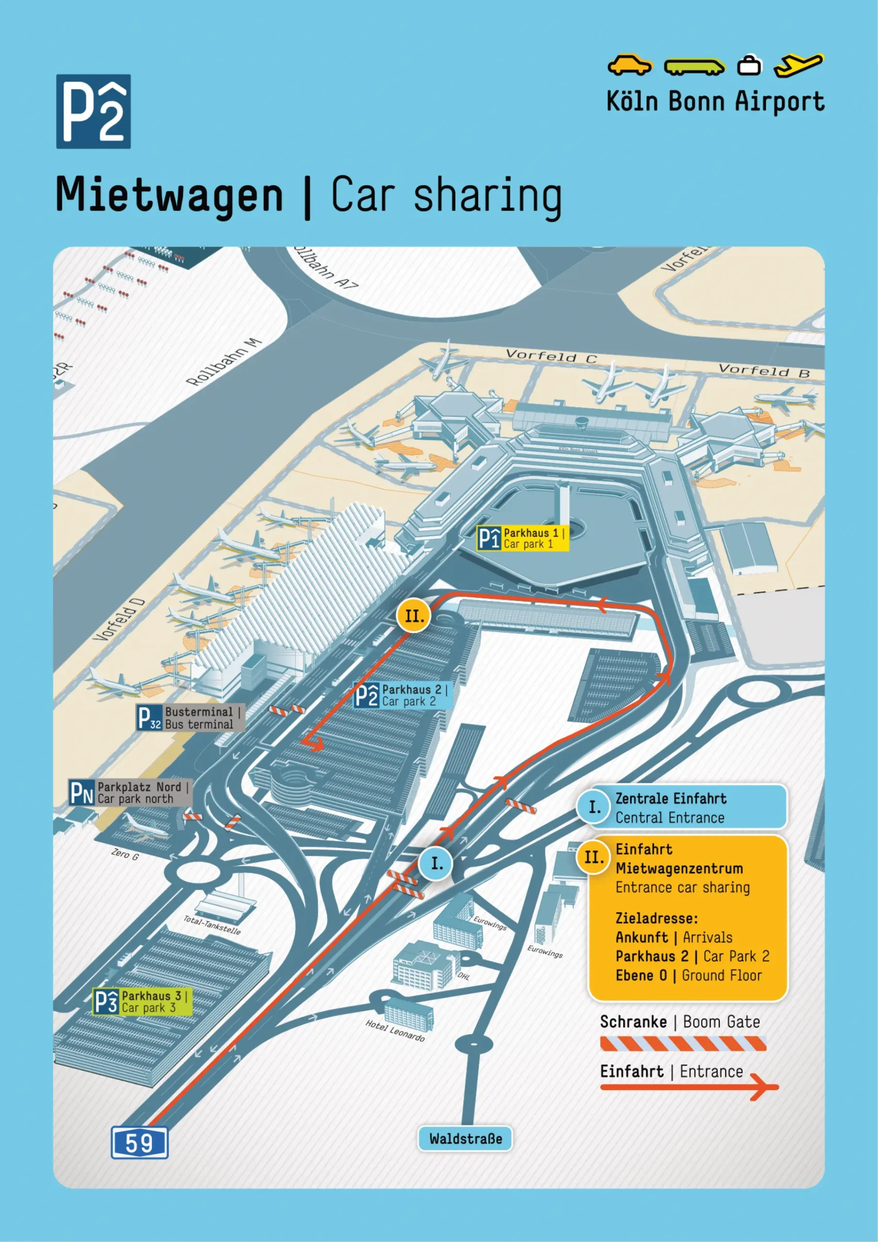 Cologne Bonn Airport Car Sharing Map 2025
Cologne Bonn Airport Ground Transportation Map
