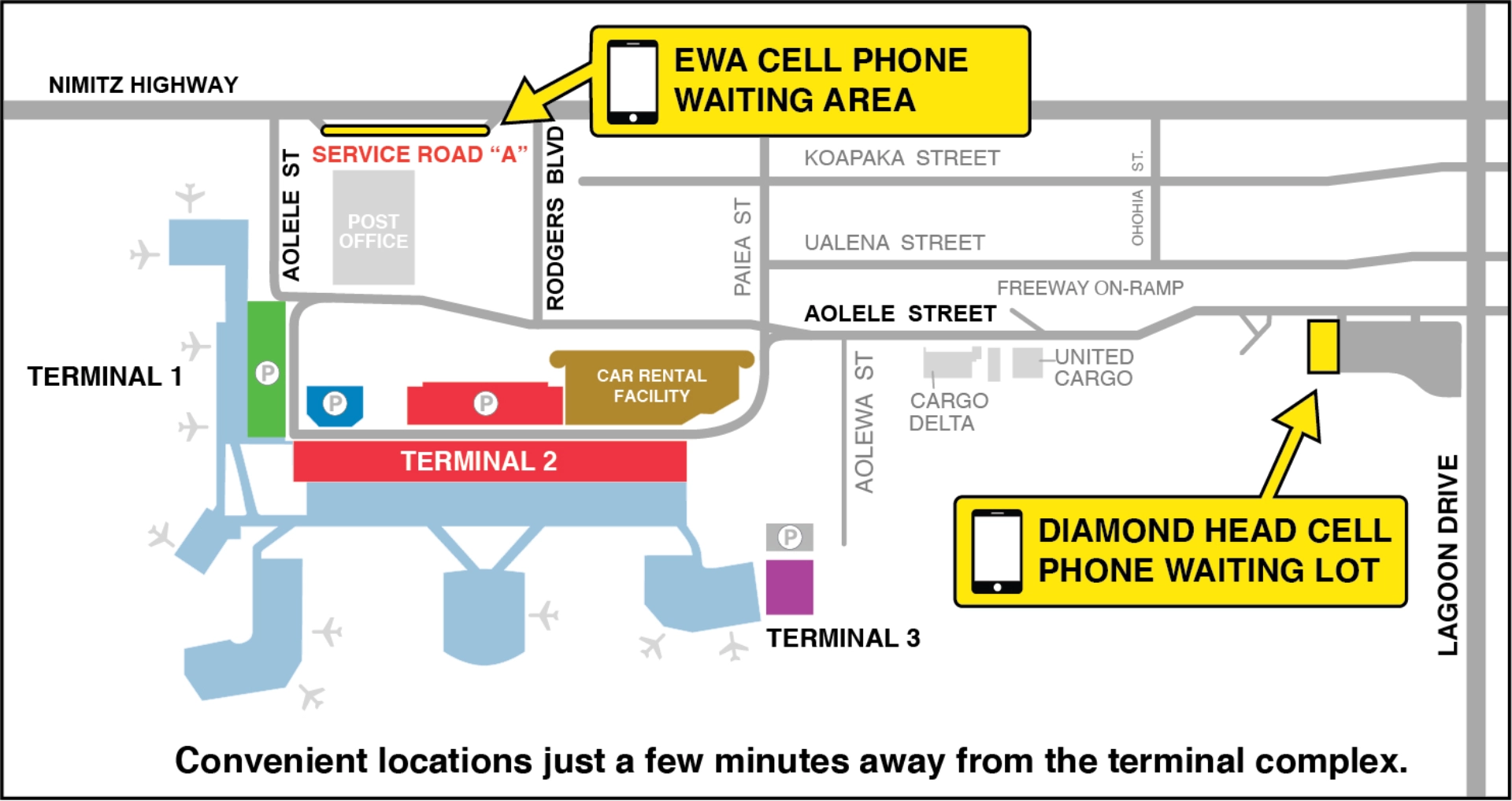 Daniel K Inouye International Airport Cell Phone Waiting Lot Map 2025-2016
