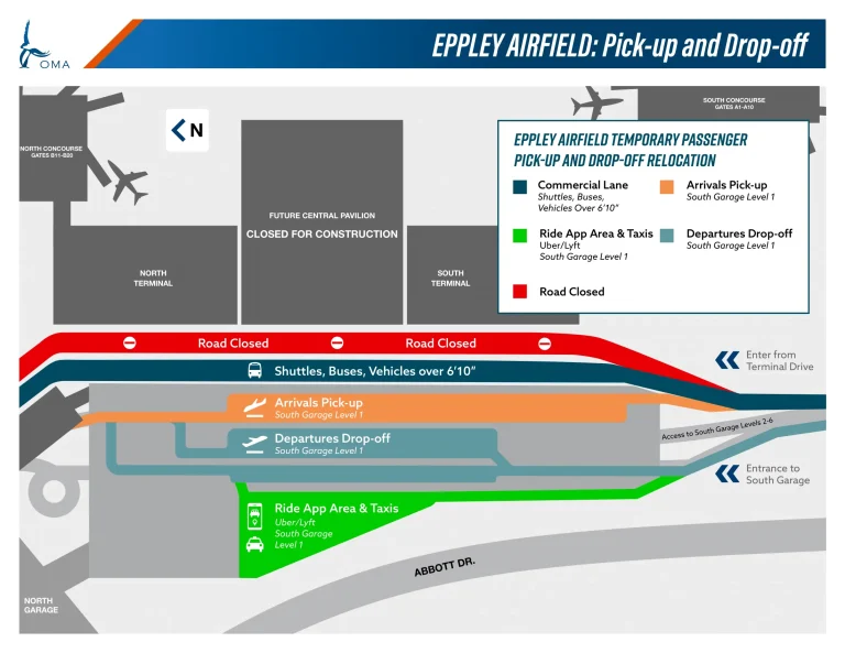 Eppley Airfield Pick Up and Drop Off Map 2025