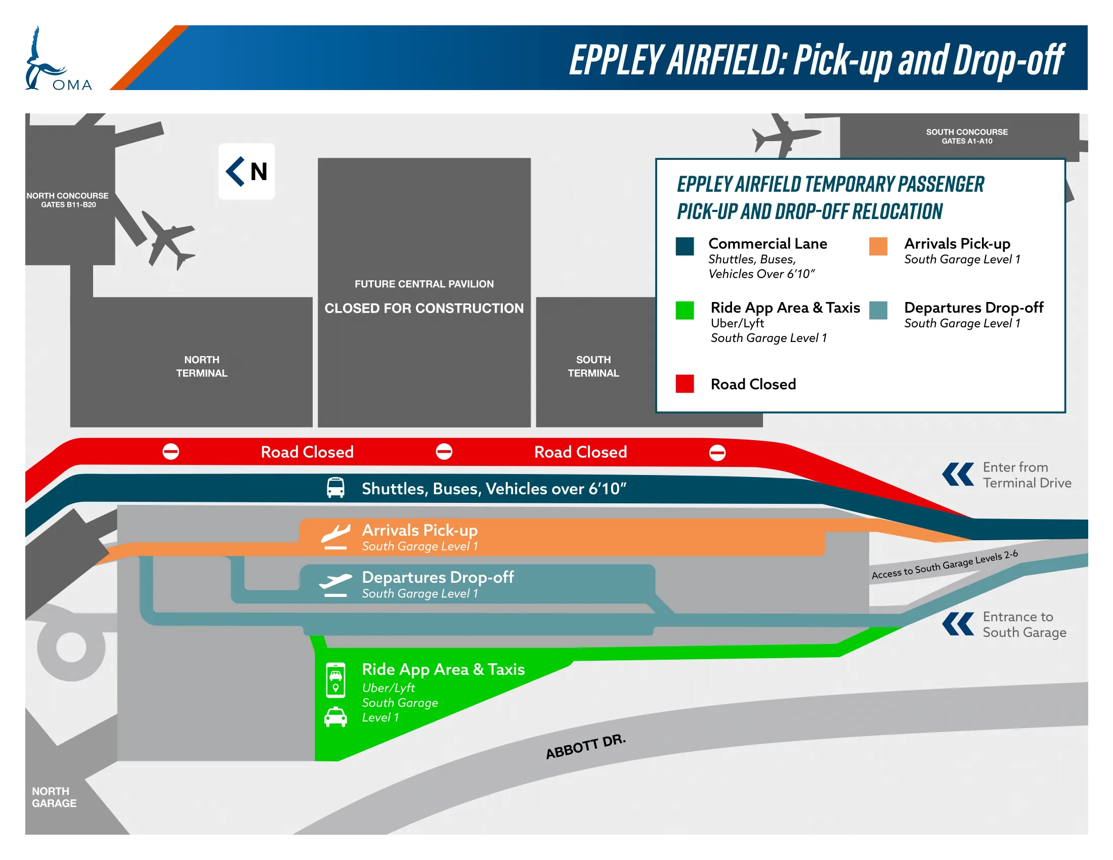 Eppley Airfield Pick Up and Drop Off Map 2025