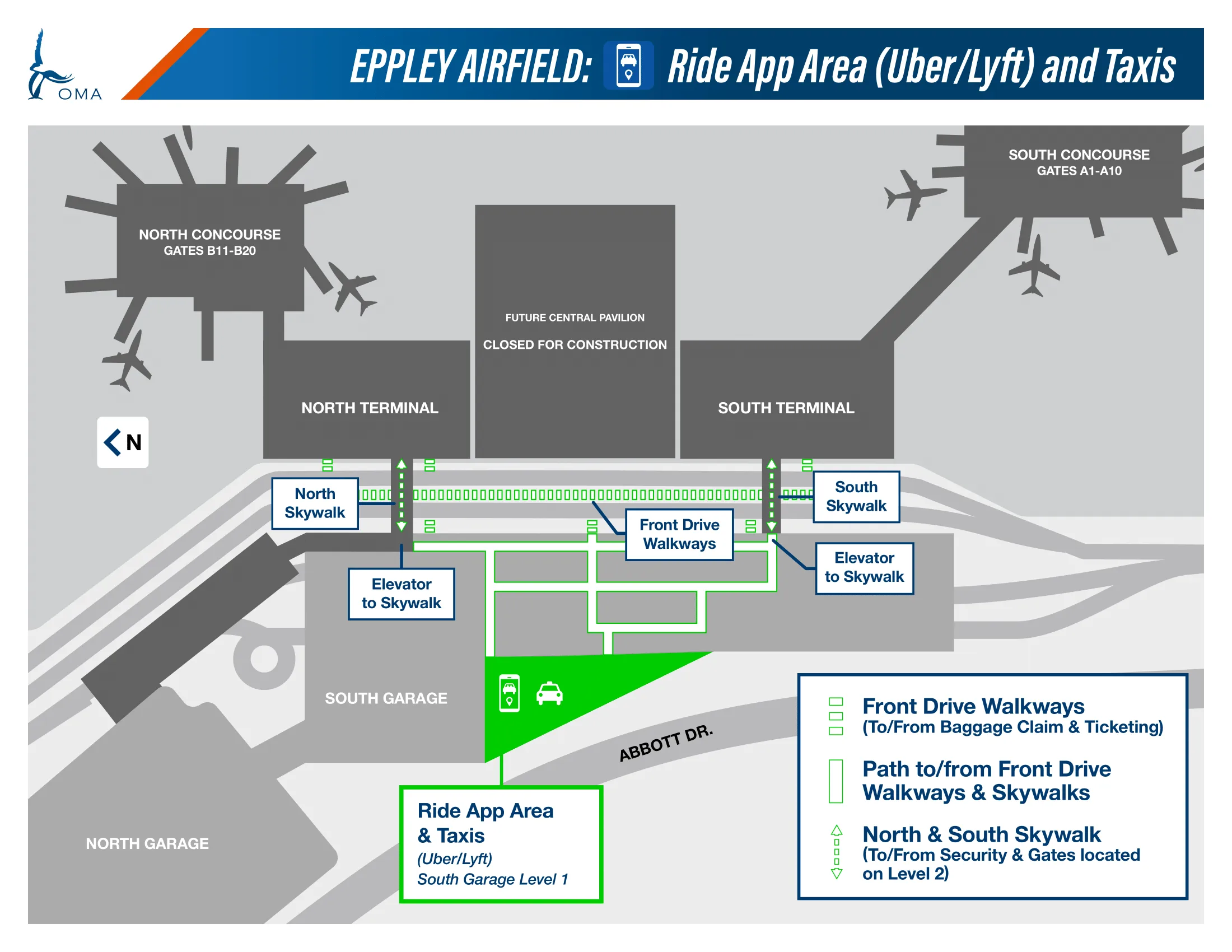 Eppley Airfield Ride App Pick Up Area Map 2025Eppley Airfield Ground Transportation Map