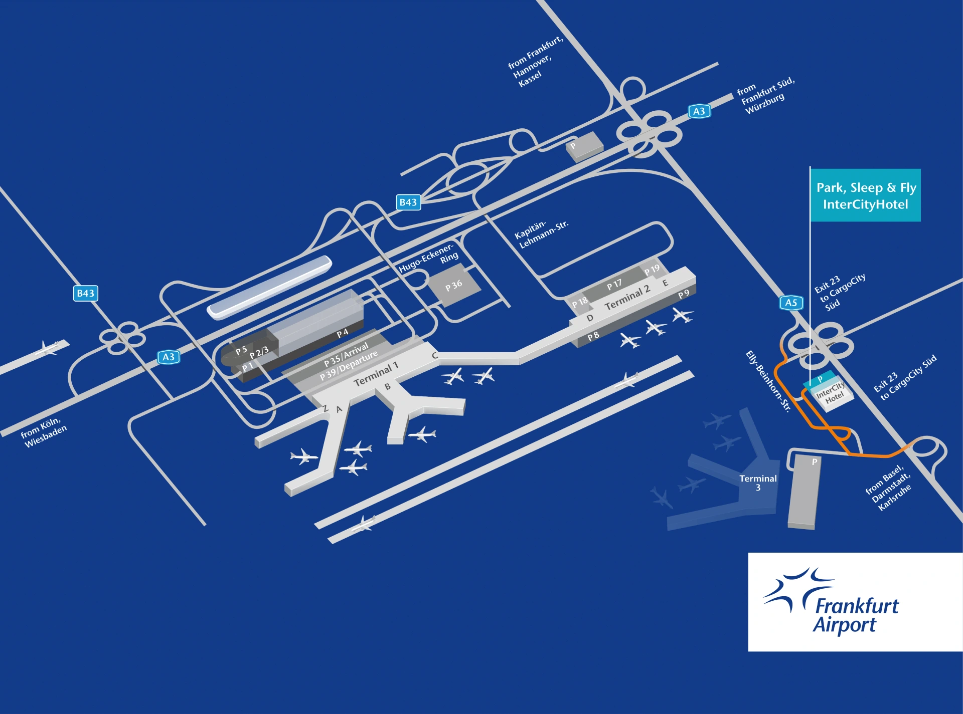 Frankfurt Airport Terminal Park Sleep and Fly IntercityHotel Parking Map 2025