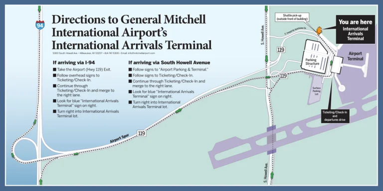General Mitchell International Airport Direction to Int Arrival Terminal Map 2025
