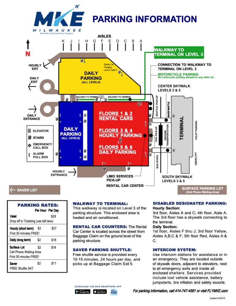 General Mitchell International Airport Parking Map 2025-2019